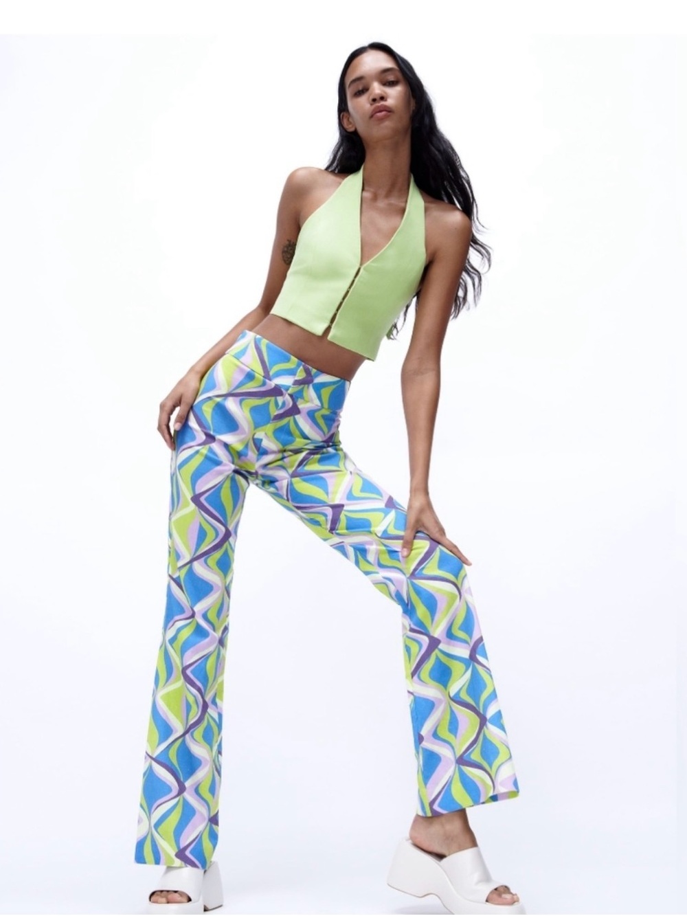Zara Multicolor Geometric Straight-Leg Abstract Flare Pants | Women’s Size Large